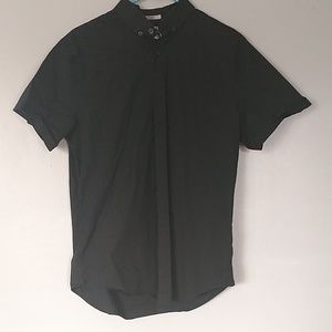 Mens Express Fitted 1MX Short Sleeve Black Button